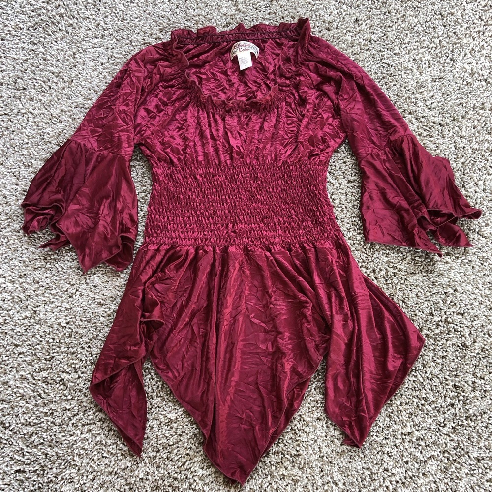 Vintage Renaissance Faire Eternal Love Dress Size M Burgundy Floral Bell Sleeve